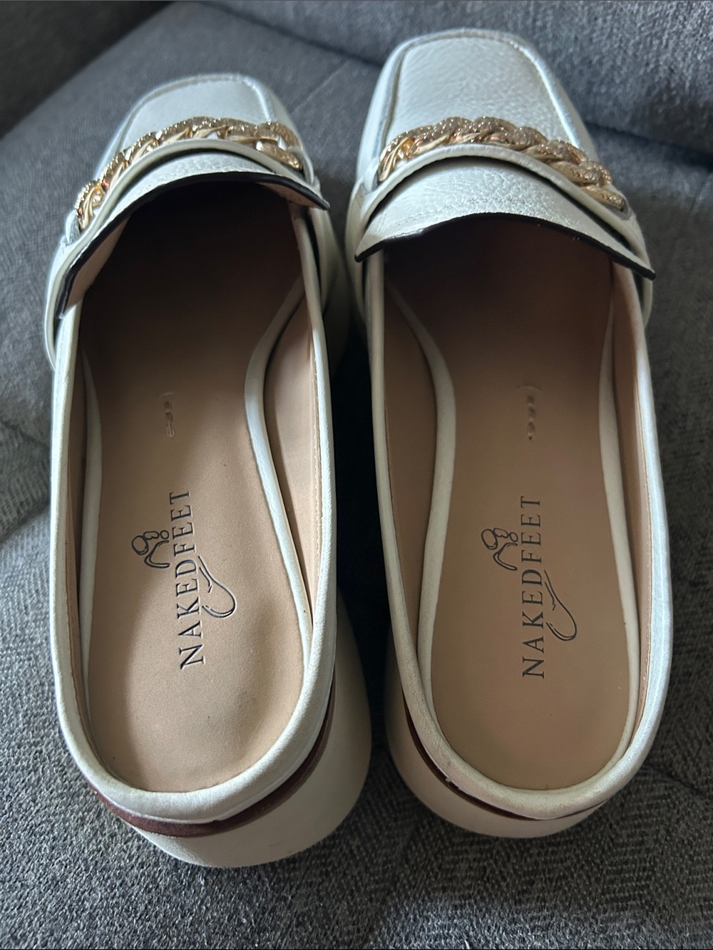 Naked Feet Cream Leather Chain-Trim Mules - Picture 4 of 9
